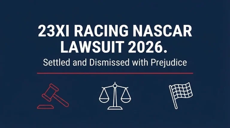 23XI Racing NASCAR lawsuit 2026 banner showing the case was settled and dismissed with prejudice.