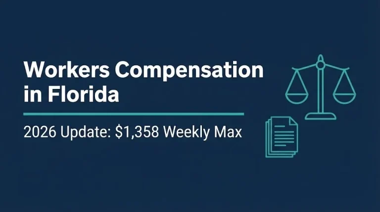 Banner explaining Florida workers compensation with the 2026 maximum weekly benefit of $1,358.