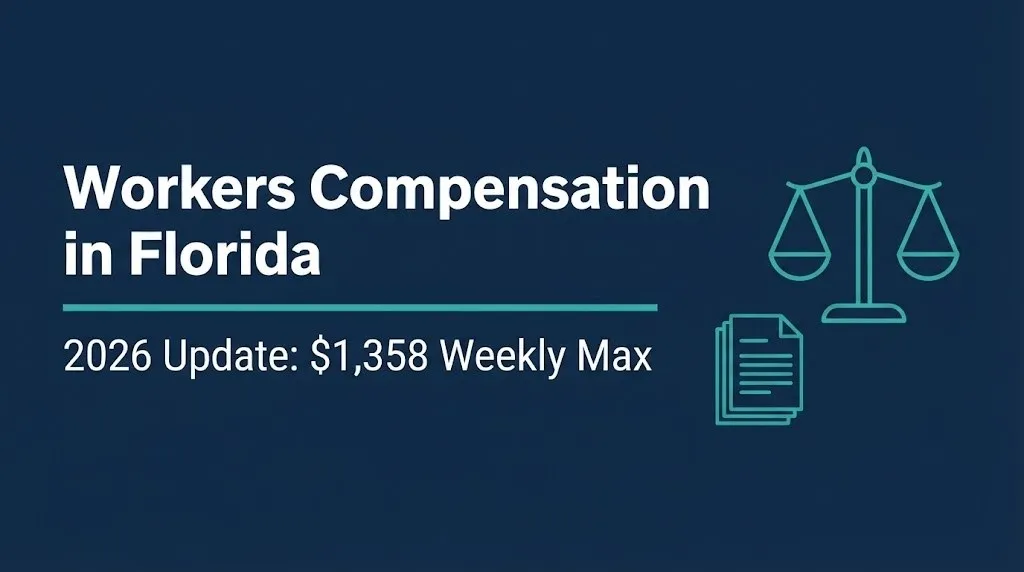Banner explaining Florida workers compensation with the 2026 maximum weekly benefit of $1,358.