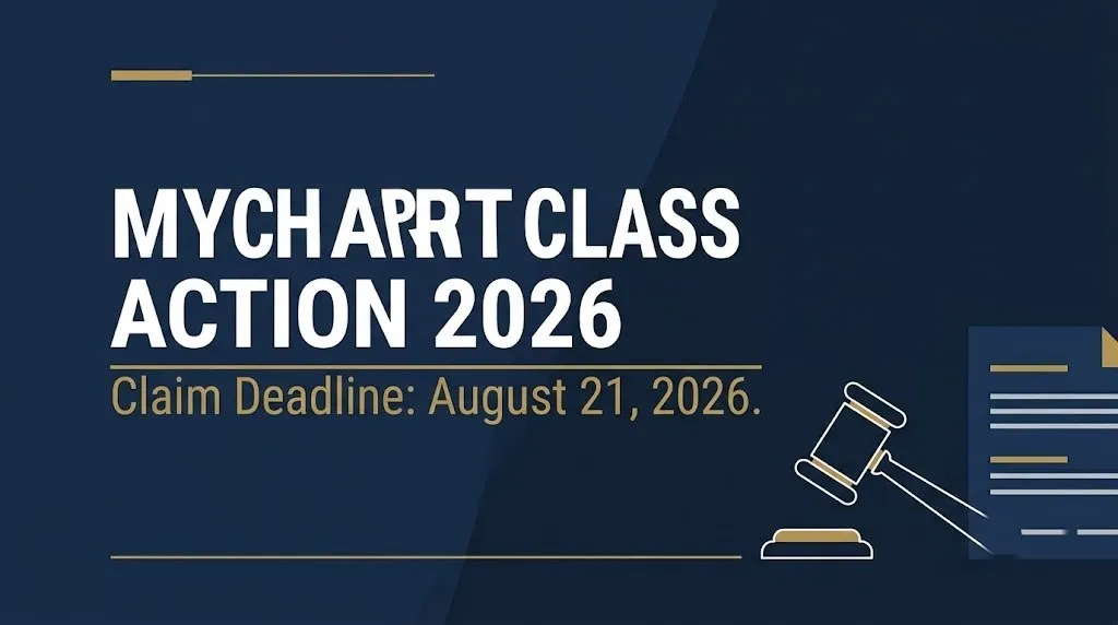 Banner for the 2026 MyChart class action lawsuit showing the August 21, 2026 claim deadline.