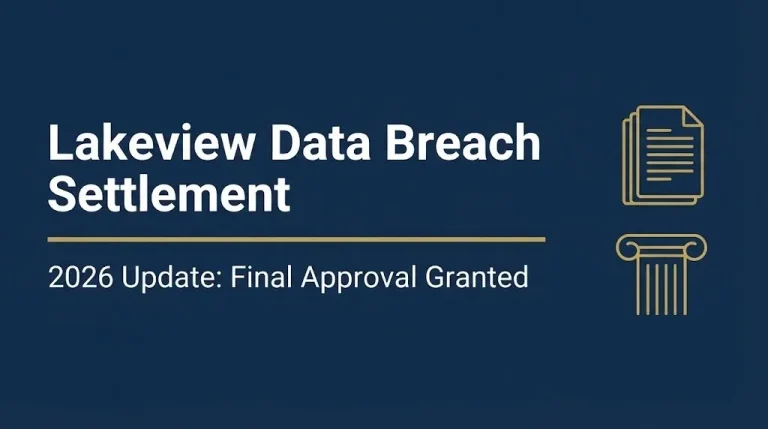 Banner for the Lakeview data breach settlement noting final court approval as of the 2026 update.
