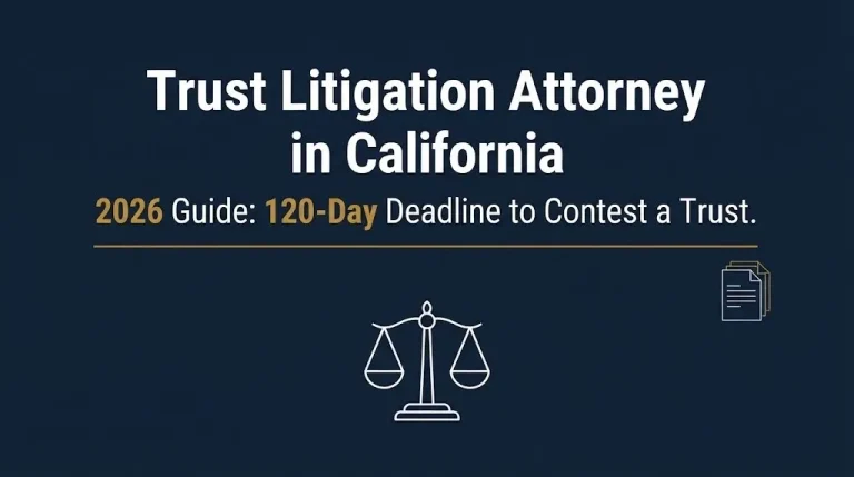 Banner for trust litigation attorney guide showing California's 120 day deadline to contest a trust
