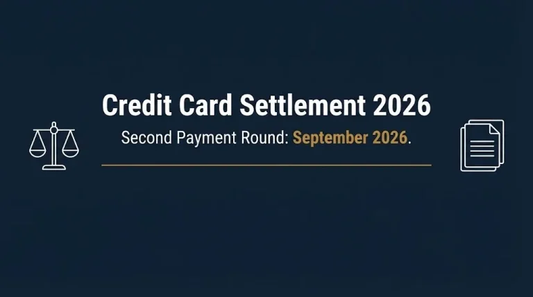 Banner reading credit card settlement 2026 update with second payment round date September 2026