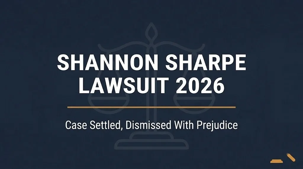 Banner showing Shannon Sharpe lawsuit 2026 status as settled and dismissed with prejudice.