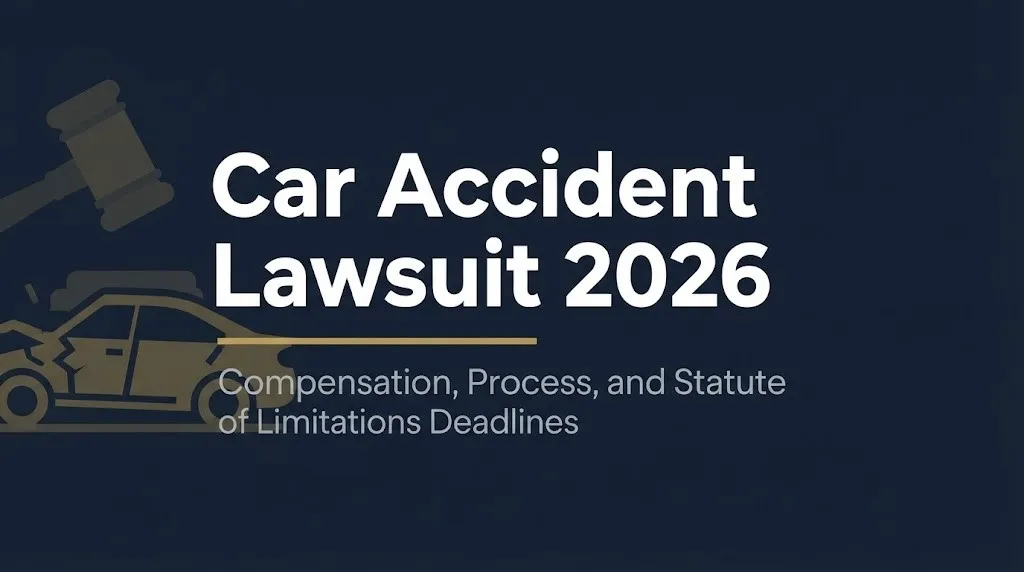 Car Accident Lawsuit 2026 banner with headline and subheading about compensation and statute of limitations deadlines.