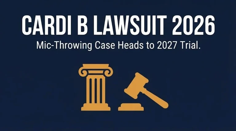 Cardi B lawsuit 2026 hero banner showing the mic-throwing case is headed to a 2027 jury trial.