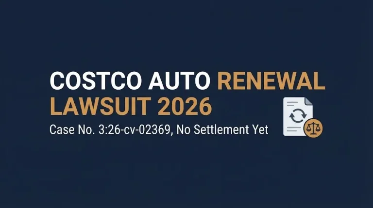 Costco auto renewal lawsuit 2026 hero banner showing case number 326-cv-02369 with no settlement reached yet.