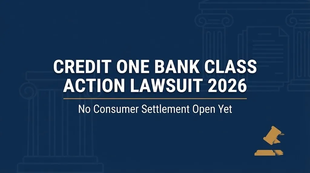 Credit One Bank class action lawsuit 2026 banner showing no consumer settlement fund is currently open