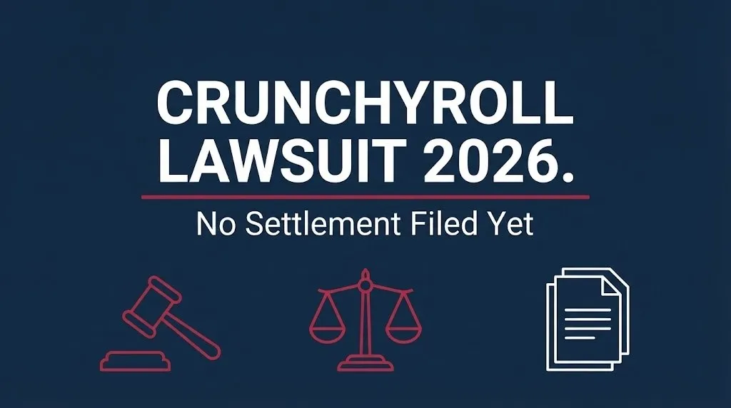 Crunchyroll lawsuit 2026 banner showing no settlement has been filed yet in either active case.