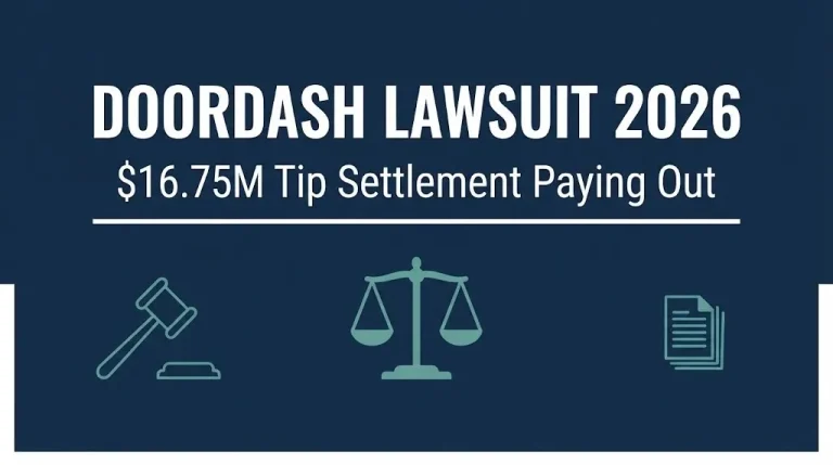 DoorDash lawsuit 2026 hero banner showing the $16.75 million tip settlement now paying claimants.