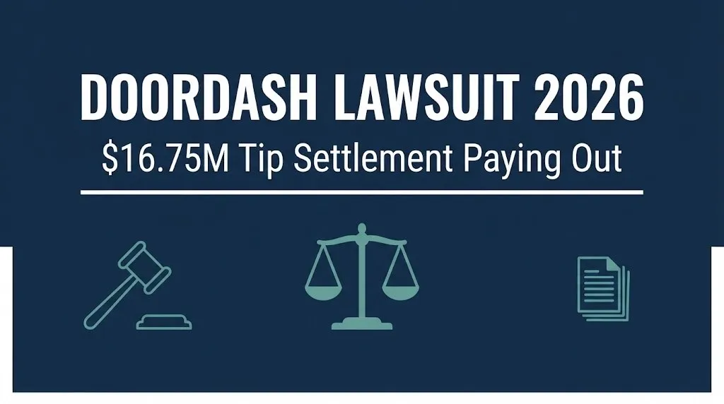 DoorDash lawsuit 2026 hero banner showing the $16.75 million tip settlement now paying claimants.