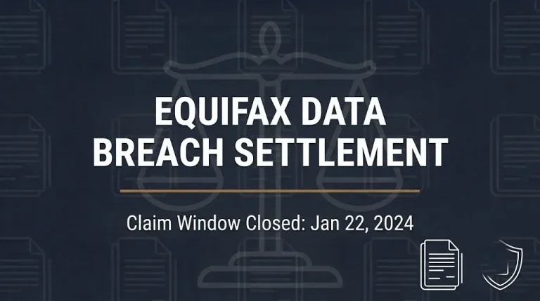 Equifax data breach settlement banner noting the claim deadline closed January 22, 2024.