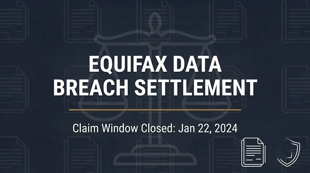 Equifax data breach settlement banner noting the claim deadline closed January 22, 2024.
