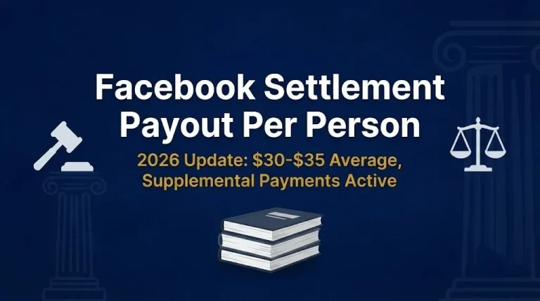 Facebook settlement payout per person 2026 banner showing 30 to 35 dollar average with supplemental payments now active.