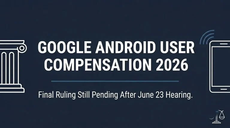 Google android user compensation 2026 hero banner noting the final ruling is still pending.
