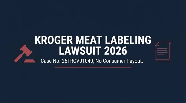 Hero banner for the Kroger meat labeling lawsuit 2026, showing case number and no-payout status.