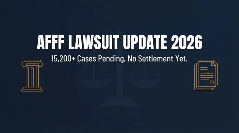 Hero banner for the afff lawsuit update 2026 showing over 15,200 pending cases with no settlement reached.