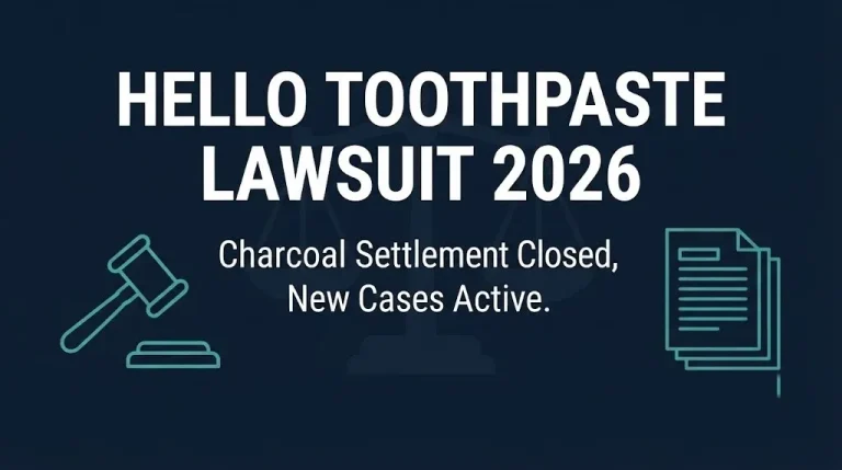 Hero banner for the hello toothpaste lawsuit 2026 update showing closed charcoal settlement and active new cases.