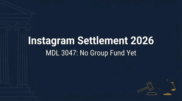 Instagram settlement 2026 banner showing MDL 3047 status with no group settlement fund yet confirmed
