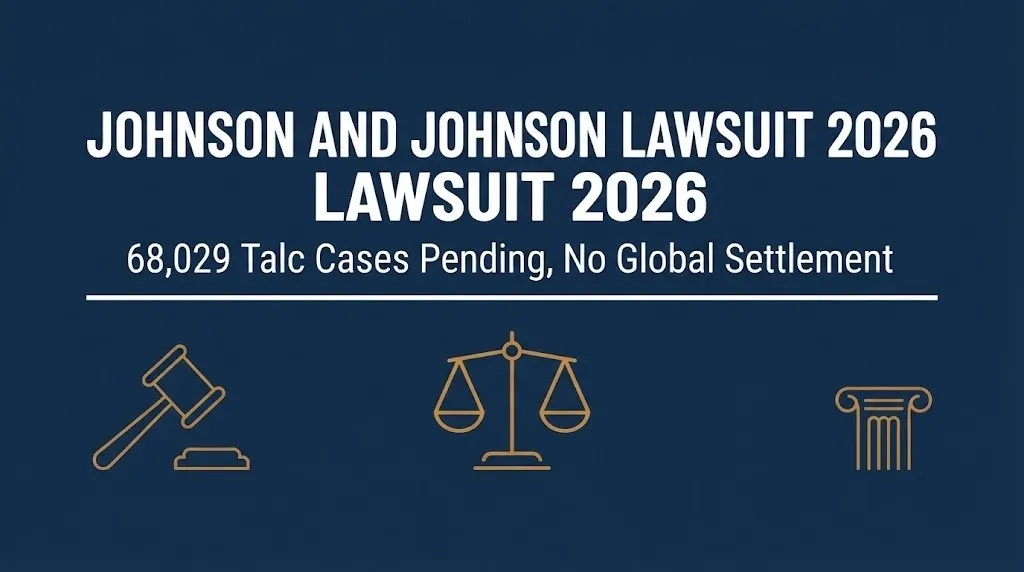 Johnson and Johnson lawsuit 2026 hero banner showing 68,029 pending talc cases and no global settlement.