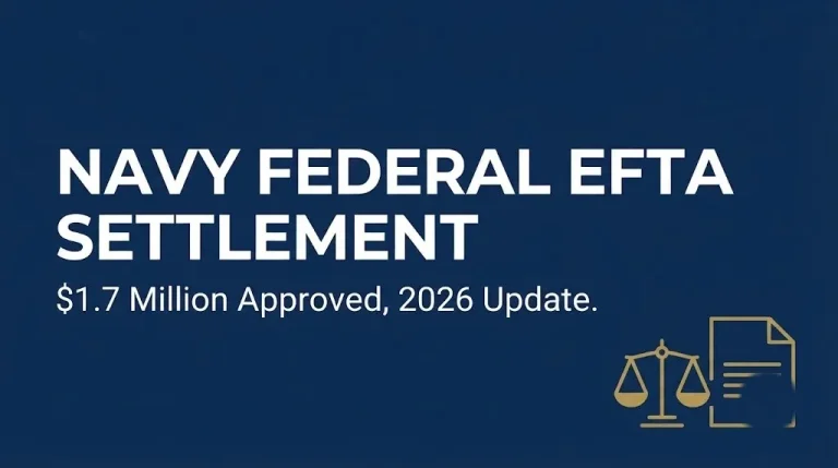 Navy Federal EFTA settlement graphic showing the $1.7 million fund approved in 2026.
