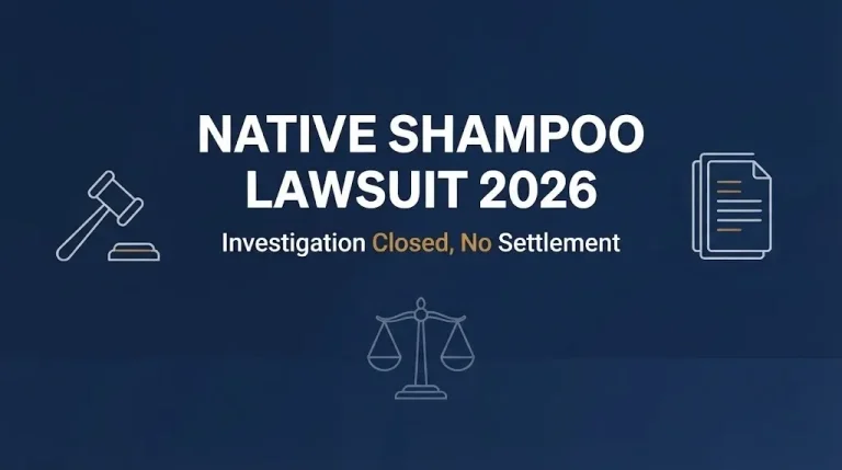 Navy banner reading Native shampoo lawsuit 2026 with subheading noting the investigation closed with no settlement.