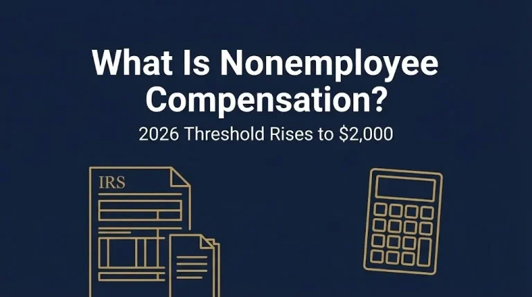 Nonemployee compensation 2026 banner showing the 1099-NEC threshold rising to $2,000.