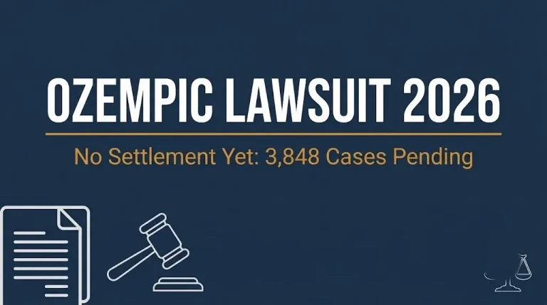 Ozempic lawsuit 2026 banner showing no settlement yet and 3,848 pending federal court cases.