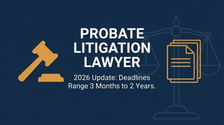 Probate litigation lawyer 2026 hero banner showing headline text and will contest deadline update.