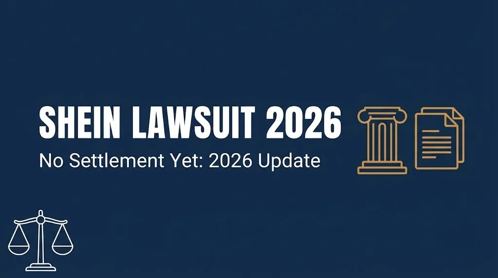 Shein lawsuit 2026 hero banner noting no settlement or consumer claim form is currently open.