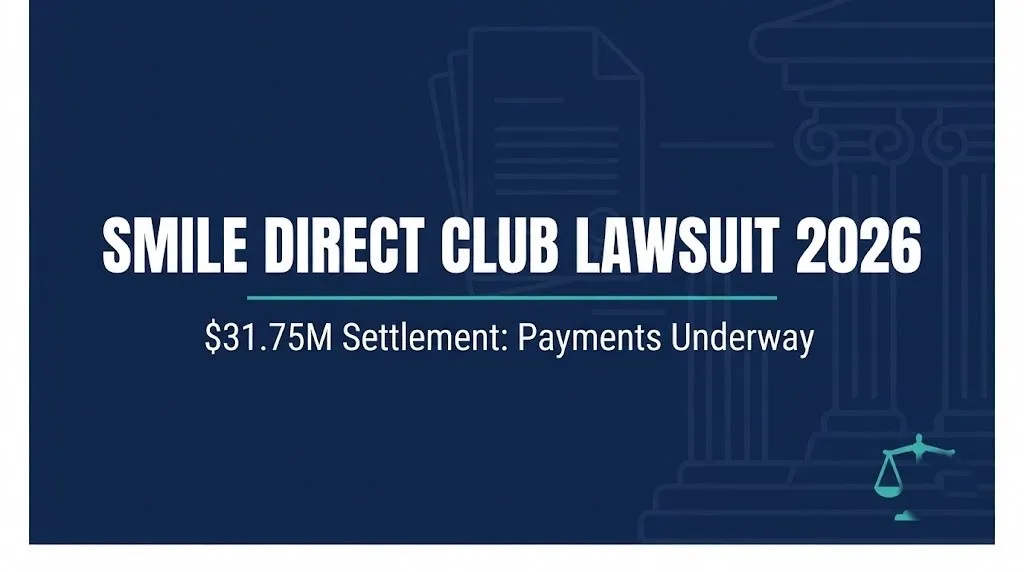 SmileDirectClub lawsuit 2026 banner showing the $31.75 million settlement is now paying claimants
