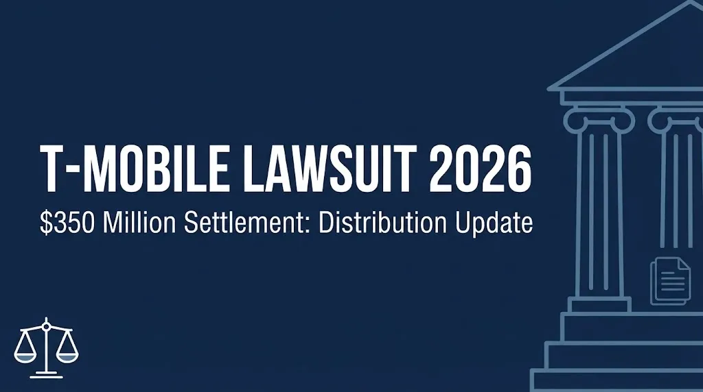 T-Mobile lawsuit 2026 banner showing the $350 million data breach settlement distribution update