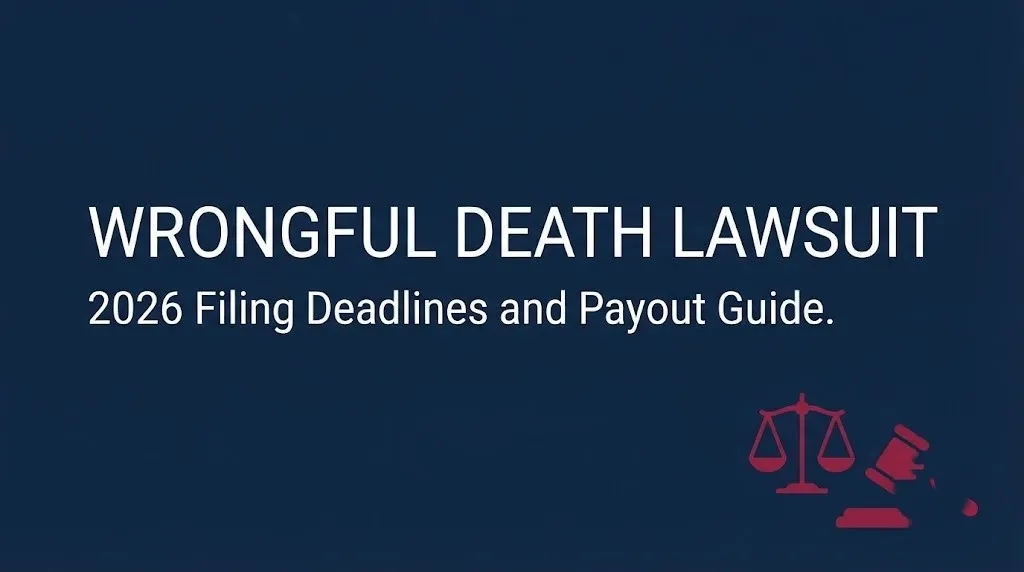 Wrongful death lawsuit graphic showing 2026 filing deadlines and settlement guide information.