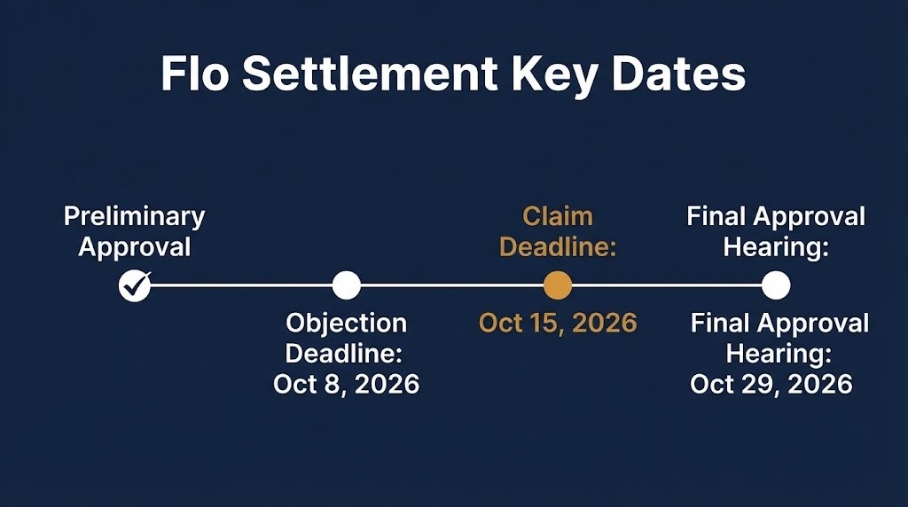 Timeline of Flo app class action lawsuit key dates including the October 15 2026 claim deadline
