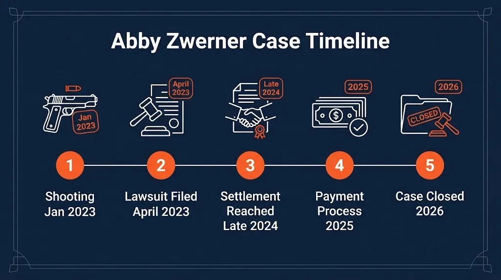 Abby Zwerner lawsuit timeline showing key dates from shooting to settlement
