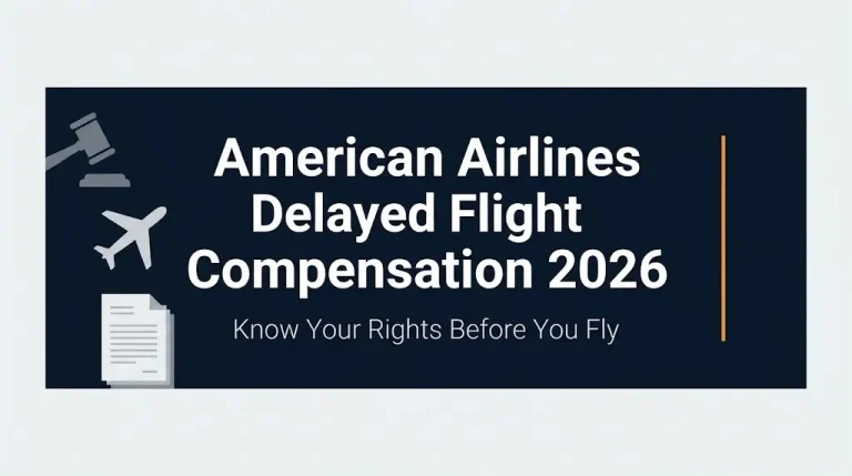 American Airlines delayed flight compensation 2026 banner showing passenger rights information.