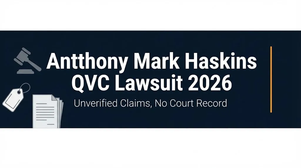 Antthony Mark Haskins QVC lawsuit 2026 banner showing unverified claims and no court record.