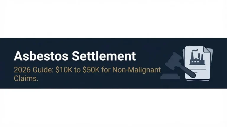 Asbestos settlement 2026 guide showing compensation ranges and legal imagery for trust fund claims.