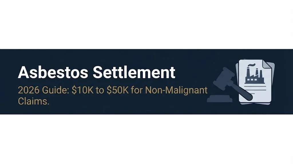 Asbestos settlement 2026 guide showing compensation ranges and legal imagery for trust fund claims.