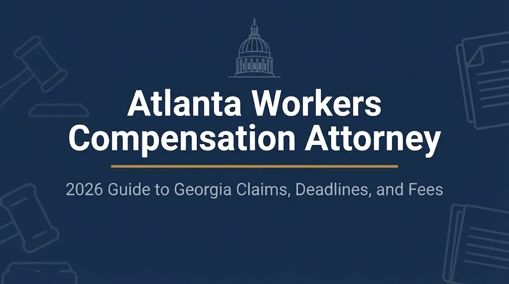 Atlanta workers compensation attorney 2026 Georgia claims guide graphic with legal imagery.