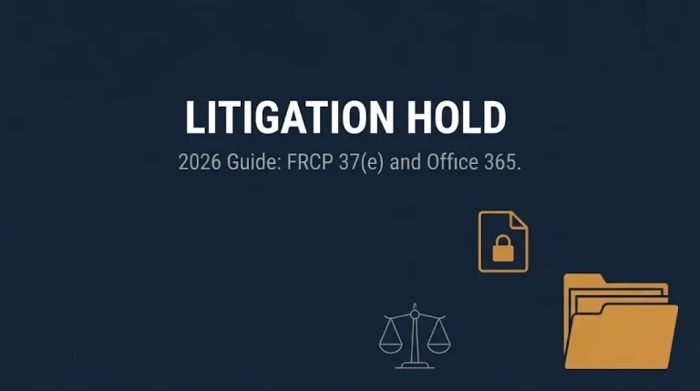 Banner explaining what a litigation hold is and how to apply one in Office 365 under FRCP 37(e).