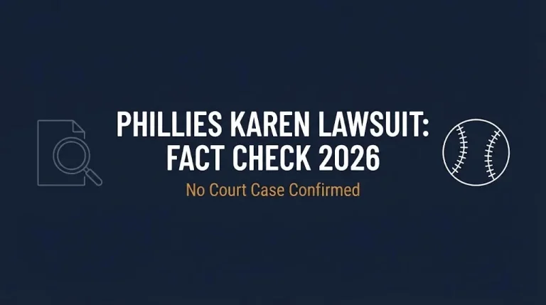 Banner fact-checking the phillies karen lawsuit claim, showing no court case has been confirmed.