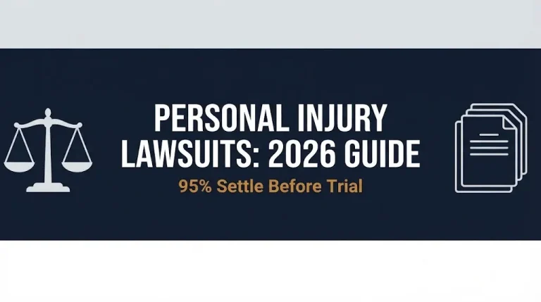 Banner for a 2026 guide to personal injury lawsuits showing that 95 percent settle before trial.