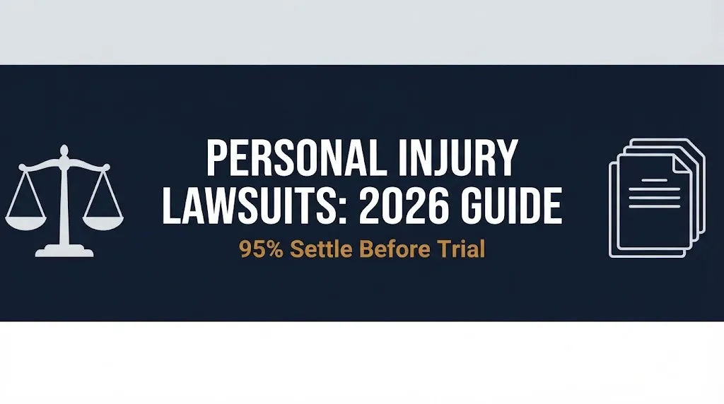 Banner for a 2026 guide to personal injury lawsuits showing that 95 percent settle before trial.