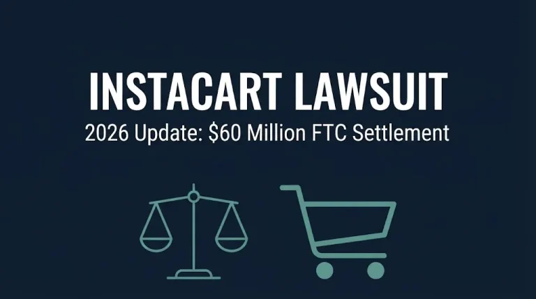 Banner for the Instacart lawsuit 2026 update showing the $60 million FTC settlement status.