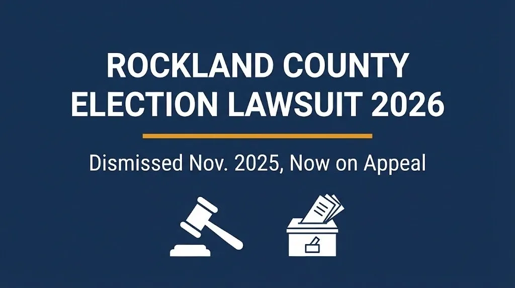 Banner for the Rockland County election lawsuit 2026 update showing dismissal and appeal status.