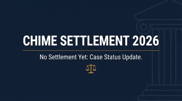 Banner reading Chime settlement 2026 with subheading noting no settlement has been reached yet.