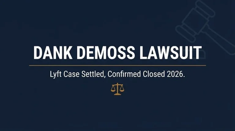Banner reading Dank Demoss lawsuit with subheading noting the Lyft case settled and is confirmed closed.
