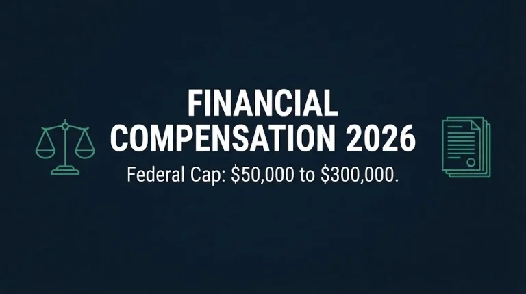 Banner showing 2026 financial compensation caps for employment discrimination cases under federal law.