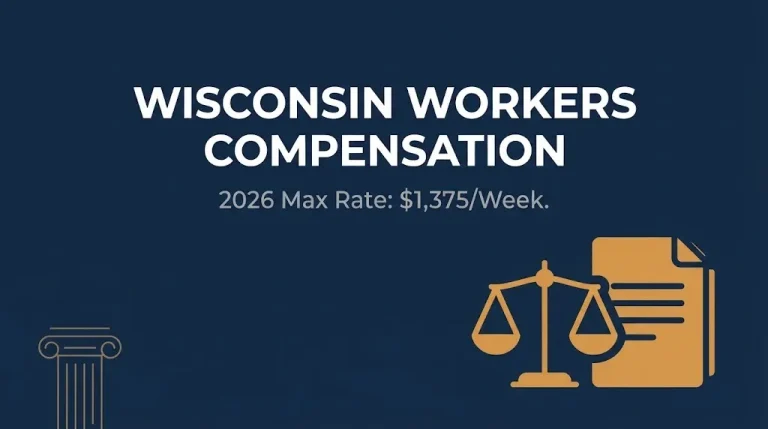 Banner showing wisconsin workers compensation 2026 maximum weekly benefit rate of $1,375.